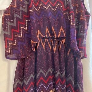 Faded Glory Purple Chevron Print Dress with Flutter Sleeves